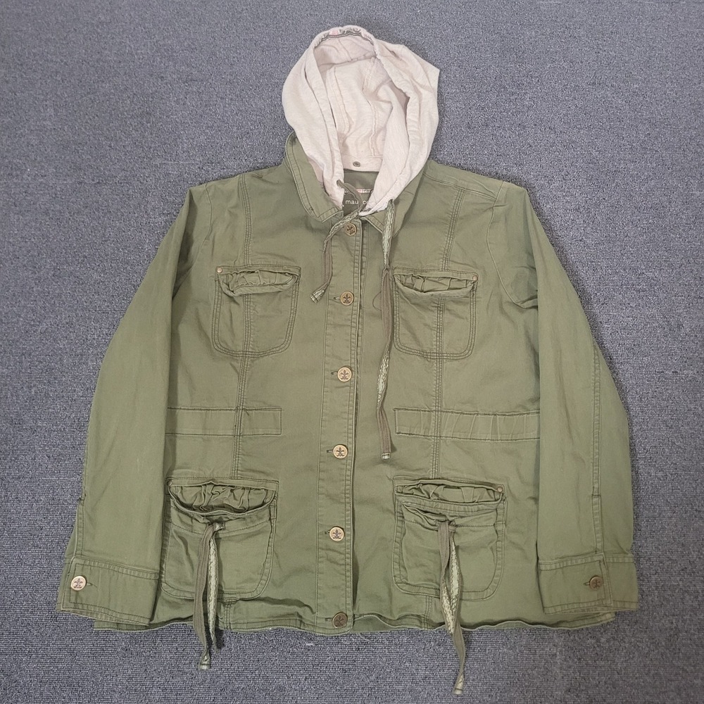 Maurices Size 3 Utility Jacket Womens Olive Green Hooded Multi-Pocket Cargo